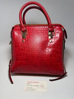 Red Croc-Embossed Satchel Handbag - Unbranded